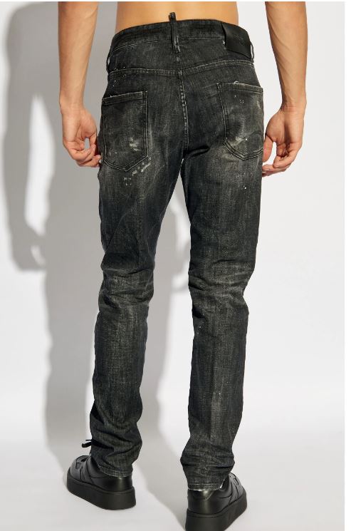 DSQUARED2 Distressed Black Denim Pants with Unique Detailing