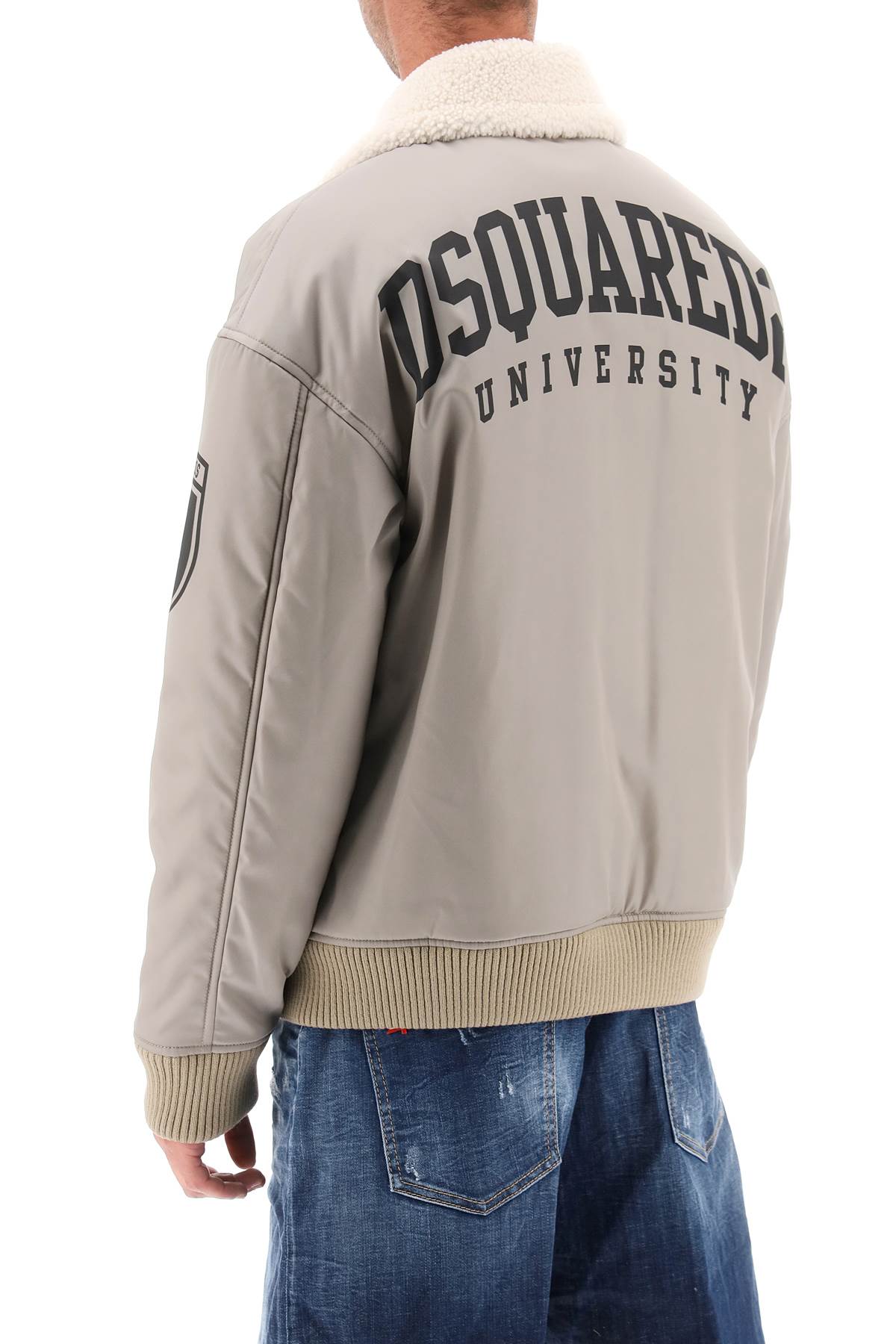 DSQUARED2 Men's Padded Bomber Jacket with Lamb Fur Collar in Grey for FW23