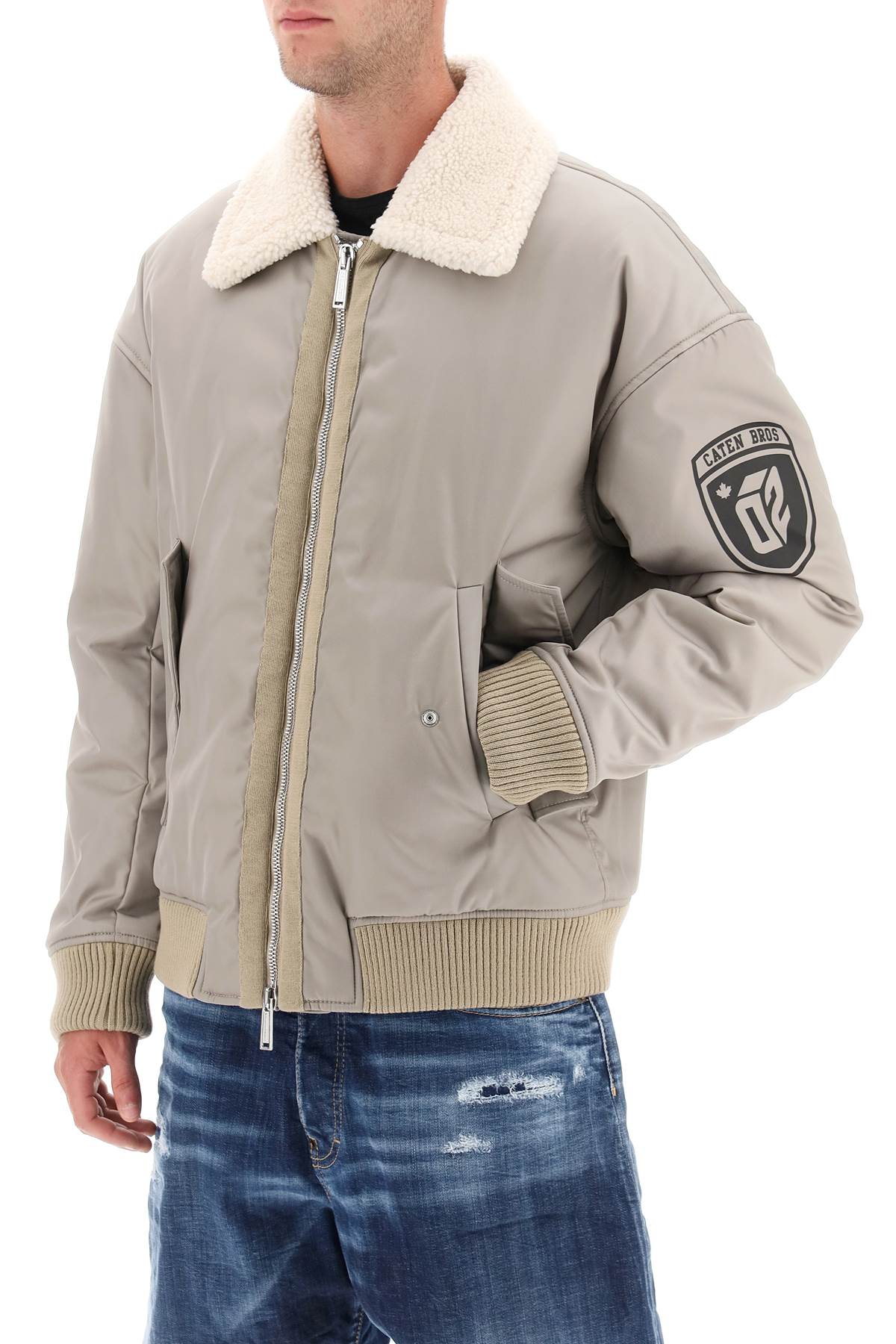 DSQUARED2 Men's Padded Bomber Jacket with Lamb Fur Collar in Grey for FW23