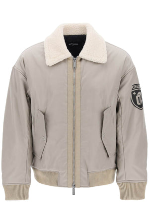 DSQUARED2 Men's Padded Bomber Jacket with Lamb Fur Collar in Grey for FW23