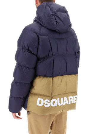 Men's Blue Quilted Down Jacket with DSQUARED2 Lettering