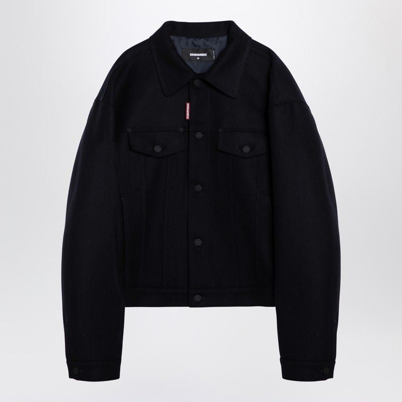 DSQUARED2 Navy Blue Wool Blend Tailored Jacket