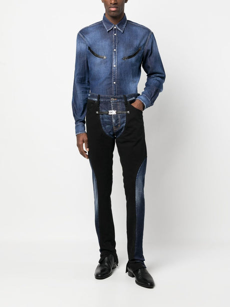 DSQUARED2 Áo sơ mi denim co giãn màu xanh lam phong cách miền Tây