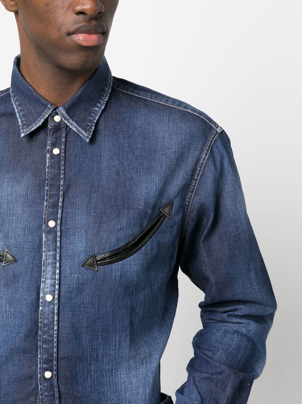 Indigo Blue Western-Inspired Stretch Denim Shirt for Men