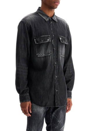 DSQUARED2 Relaxed Fit Black Cotton Shirt with Contrast Stitching