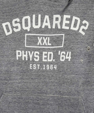 DSQUARED2 Men's Grey Contrast Print Distressed Hoodie