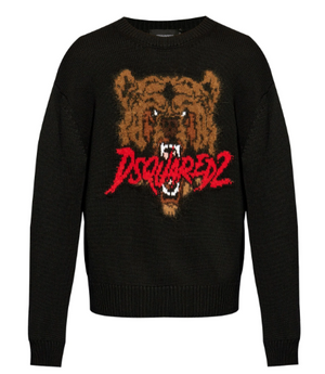 DSQUARED2 Intarsia-Knit Logo Wool Sweater - Classic Fit