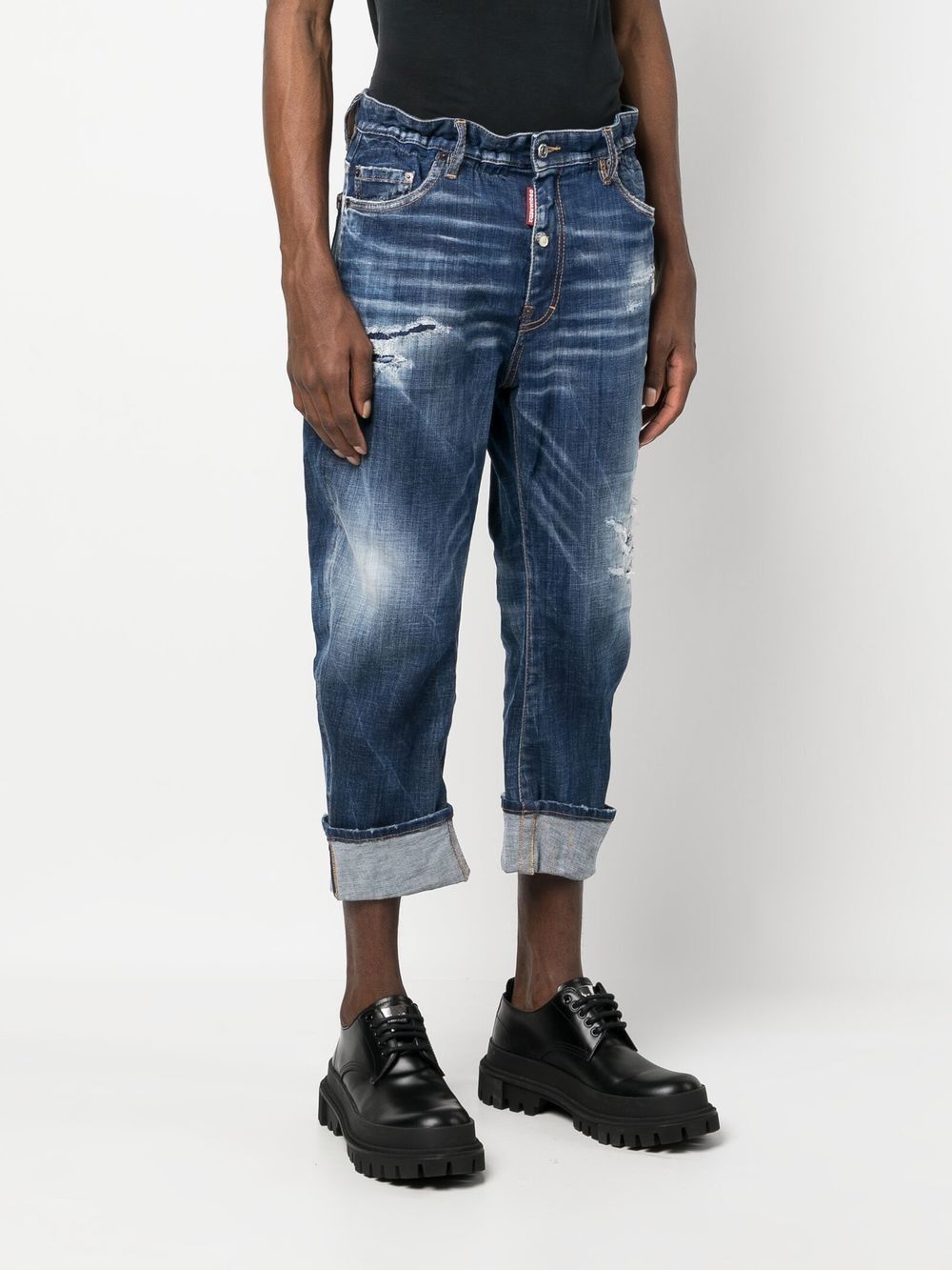 DSQUARED2 Men's Turn-Up Hem Tapered Leg Jeans in Classic Blue FW23