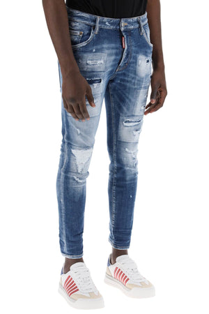 Slim Fit Destroyed Effect Skater Jeans in Blue for Men