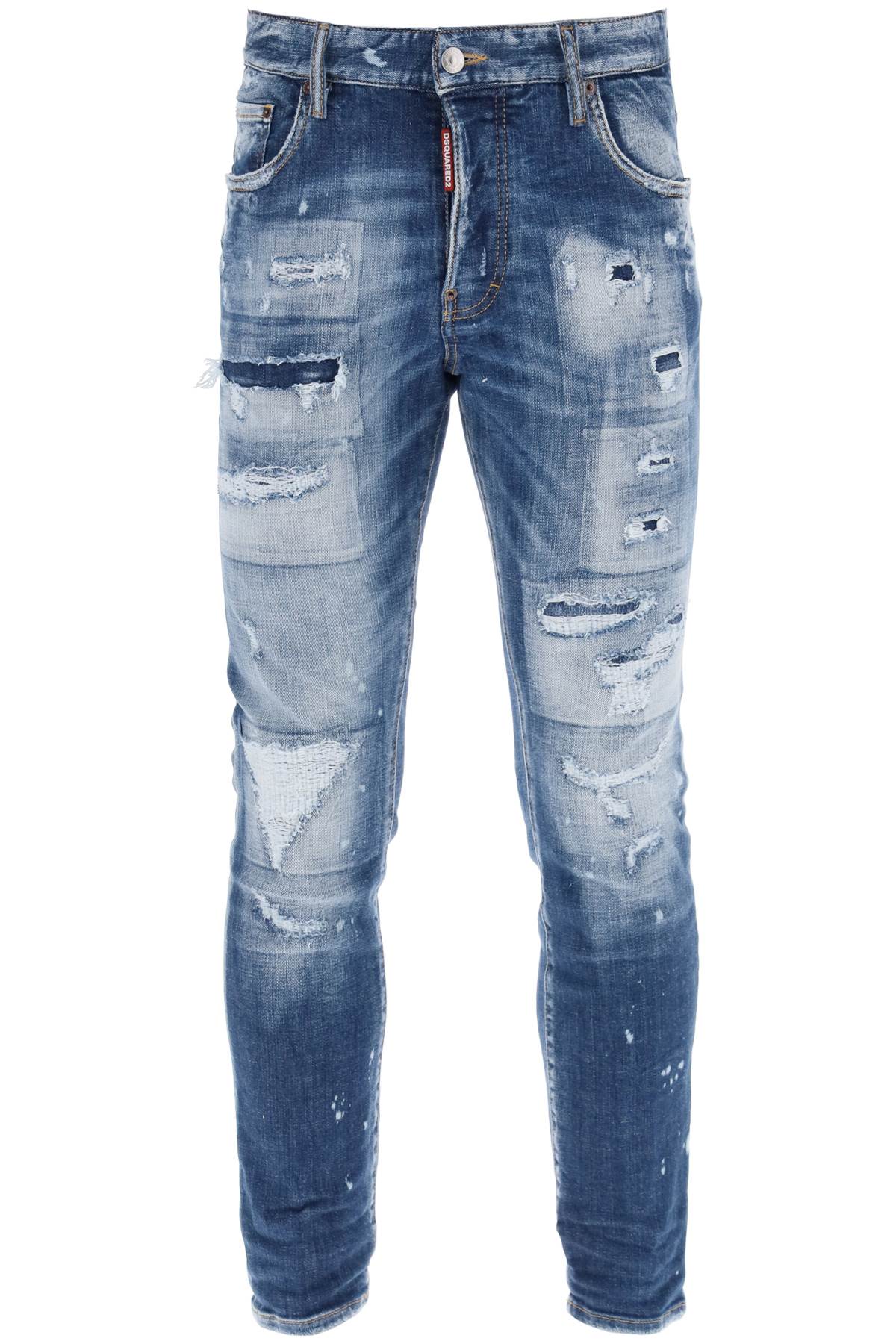 Slim Fit Destroyed Effect Skater Jeans in Blue for Men