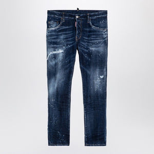 Quần jeans denim xanh navy có mài mòn