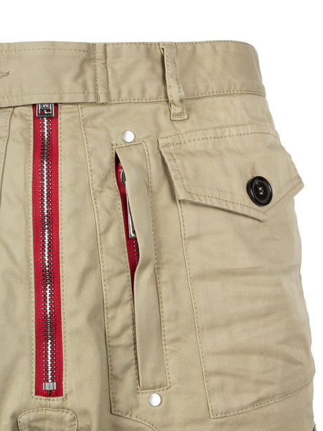 DSQUARED2 Men's Beige Heritage Cargo Shorts with Contrasting Trim