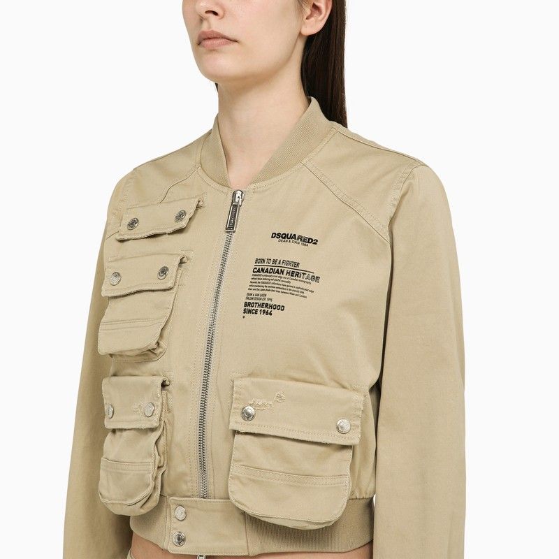 Áo Khoác Bomber Cotton Beige Cho Nữ