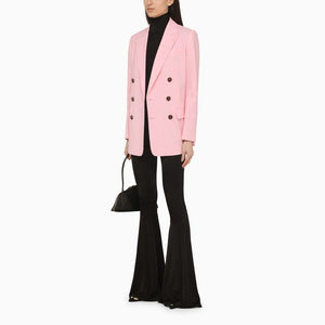 ピンクのダブルブレストの女性用ジャケット