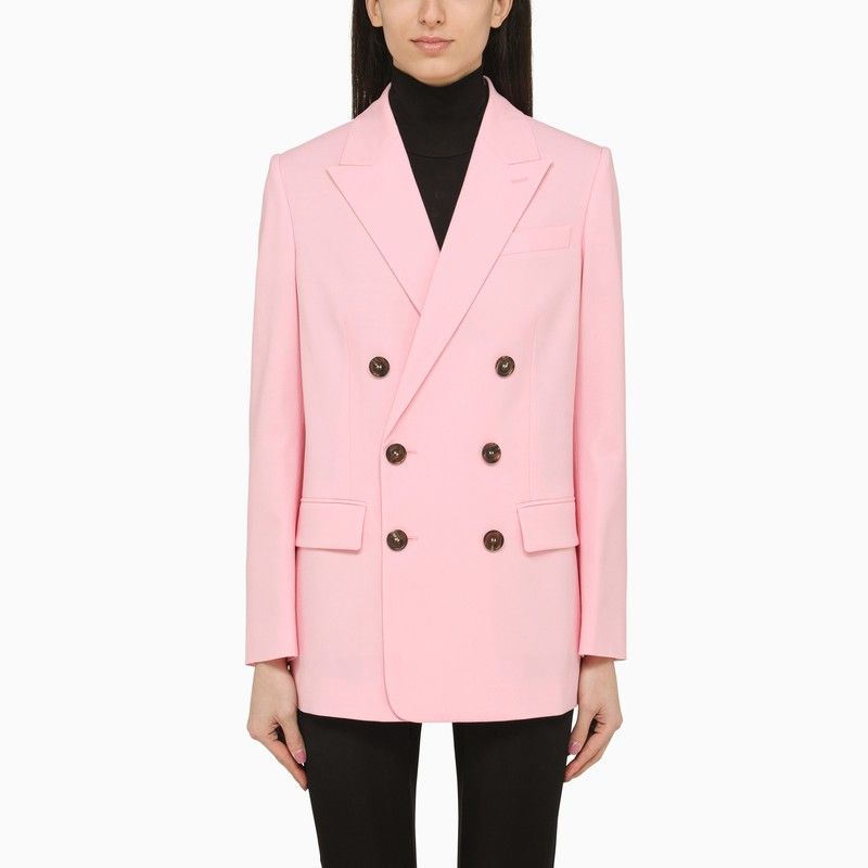 ピンクのダブルブレストの女性用ジャケット