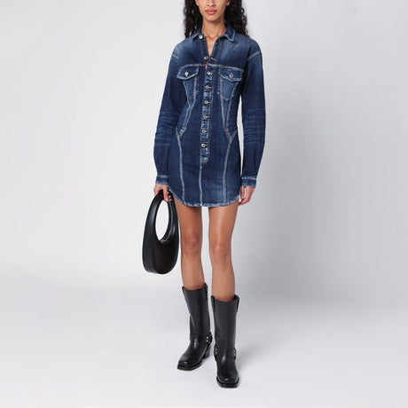 DSQUARED2 Chic Washed Denim Mini Dress with Bustier Top