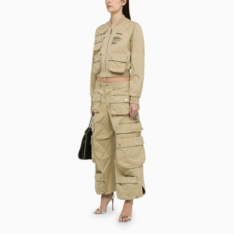 Beige Multi-Pocket Cargo Trousers for Women