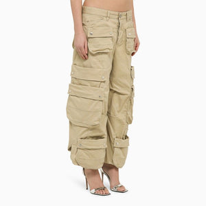 Beige Multi-Pocket Cargo Trousers for Women