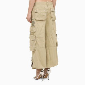 Beige Multi-Pocket Cargo Trousers for Women