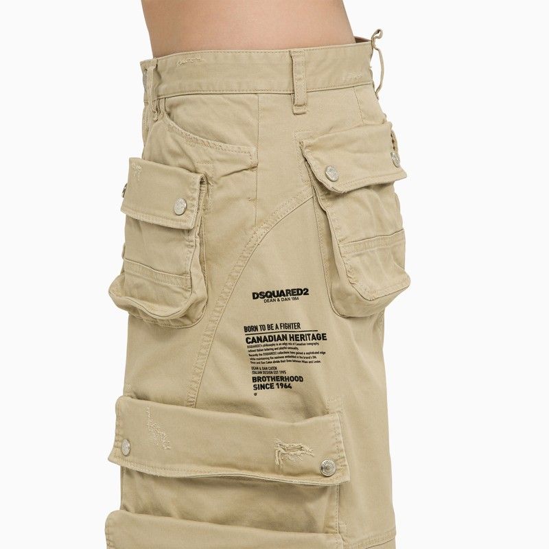 Beige Multi-Pocket Cargo Trousers for Women