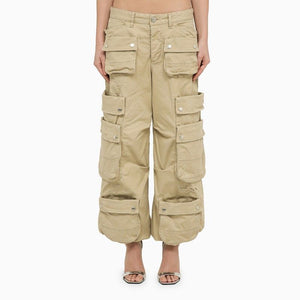 Beige Multi-Pocket Cargo Trousers for Women