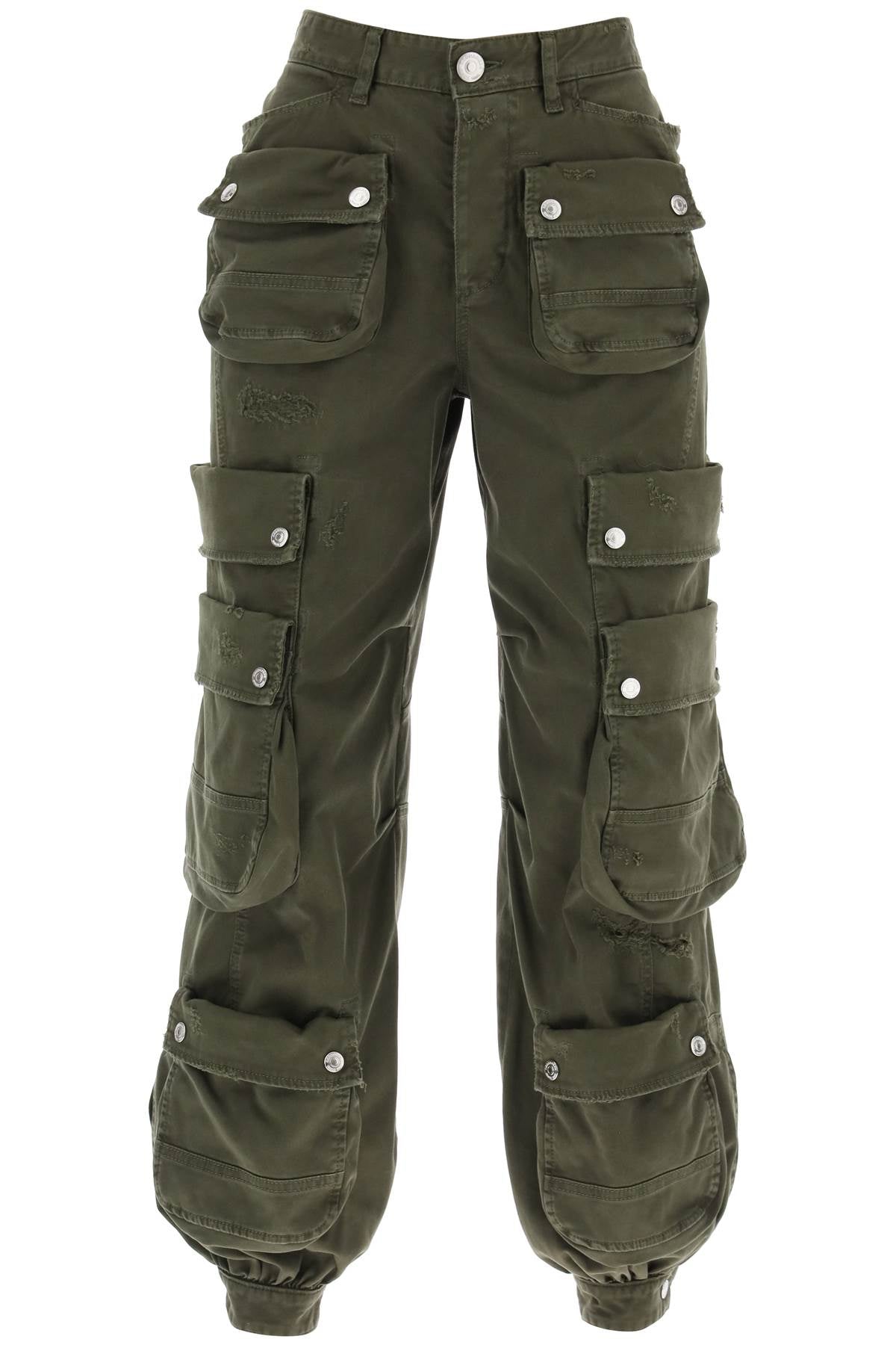 Beige Multi-Pocket Cargo Trousers for Women