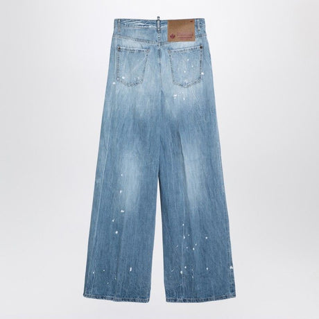 DSQUARED2 Light Blue Distressed Wide-Leg Jeans