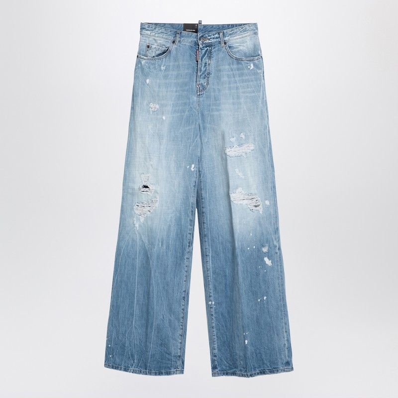 DSQUARED2 Light Blue Distressed Wide-Leg Jeans