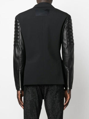 DSQUARED2 Men's Black Full Zip Jacket with Leather Sleeves for SS23