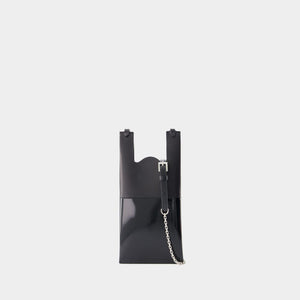 جراب عنق من الجلد الأسود متعدد الاستخدامات مع سلسلة وحزام قابل للفصل - SS24
