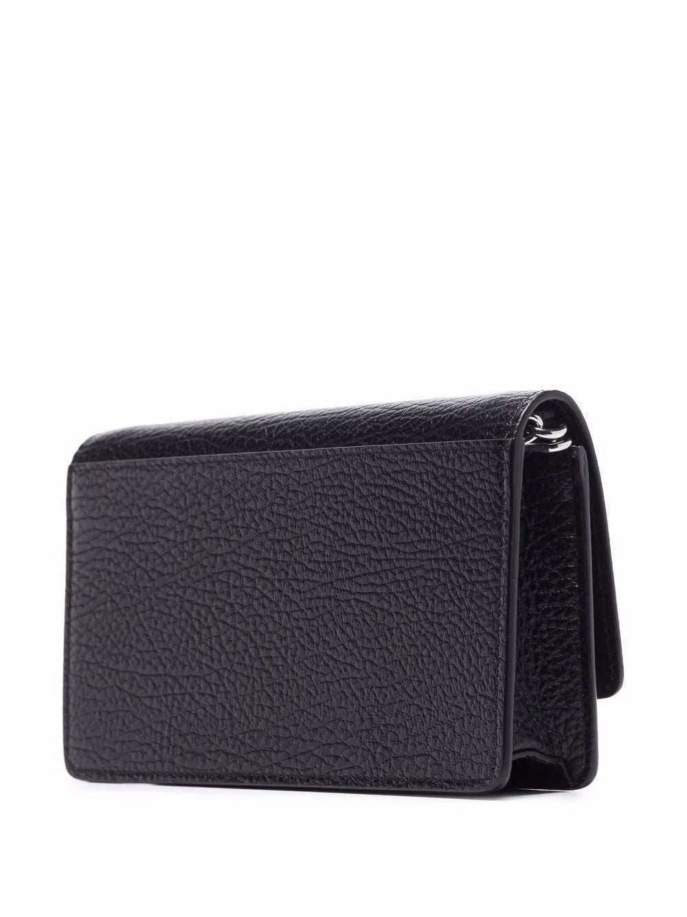 MAISON MARGIELA Mini Black Leather Crossbody Handbag with Iconic Stitch Detail and Chain Strap