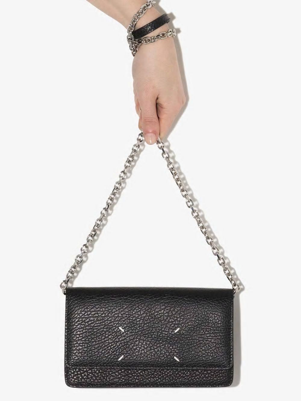 Black Leather Chain Wallet for Women - FW23 Collection