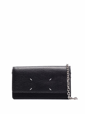 Black Leather Chain Wallet for Women