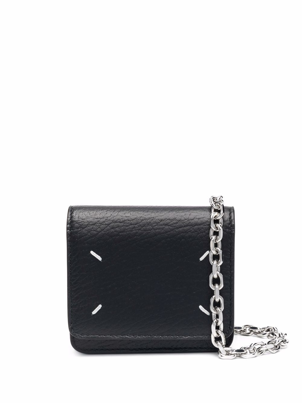 Black Four-Stitch Leather Chain Wallet