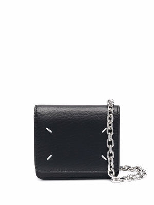 Black Four-Stitch Leather Chain Wallet