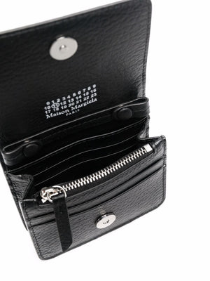 Black Four-Stitch Leather Chain Wallet