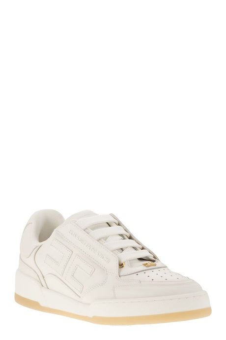 ELISABETTA FRANCHI Leather Sneakers with Double Logo - 4cm Sole Height