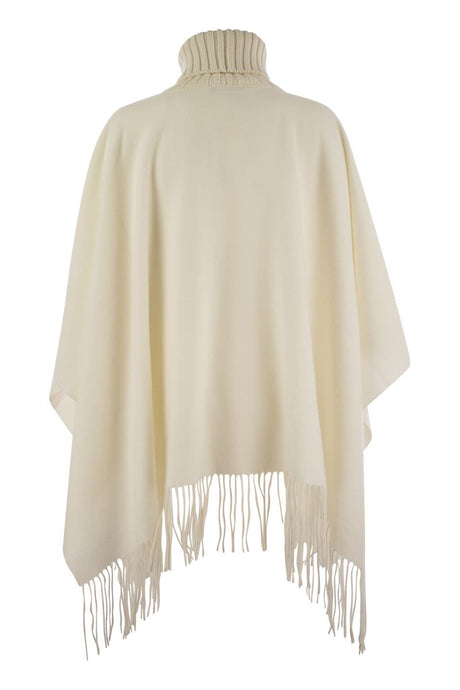 Áo choàng cổ lọ sang trọng bằng len, lụa và cashmere