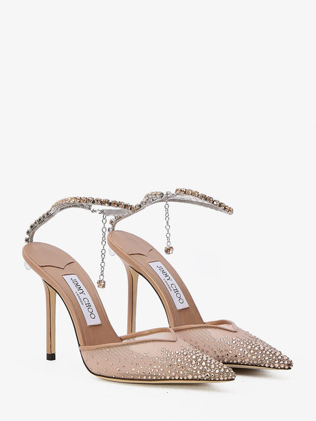 Pink Leather and Mesh Pumps with Dégradé Crystals