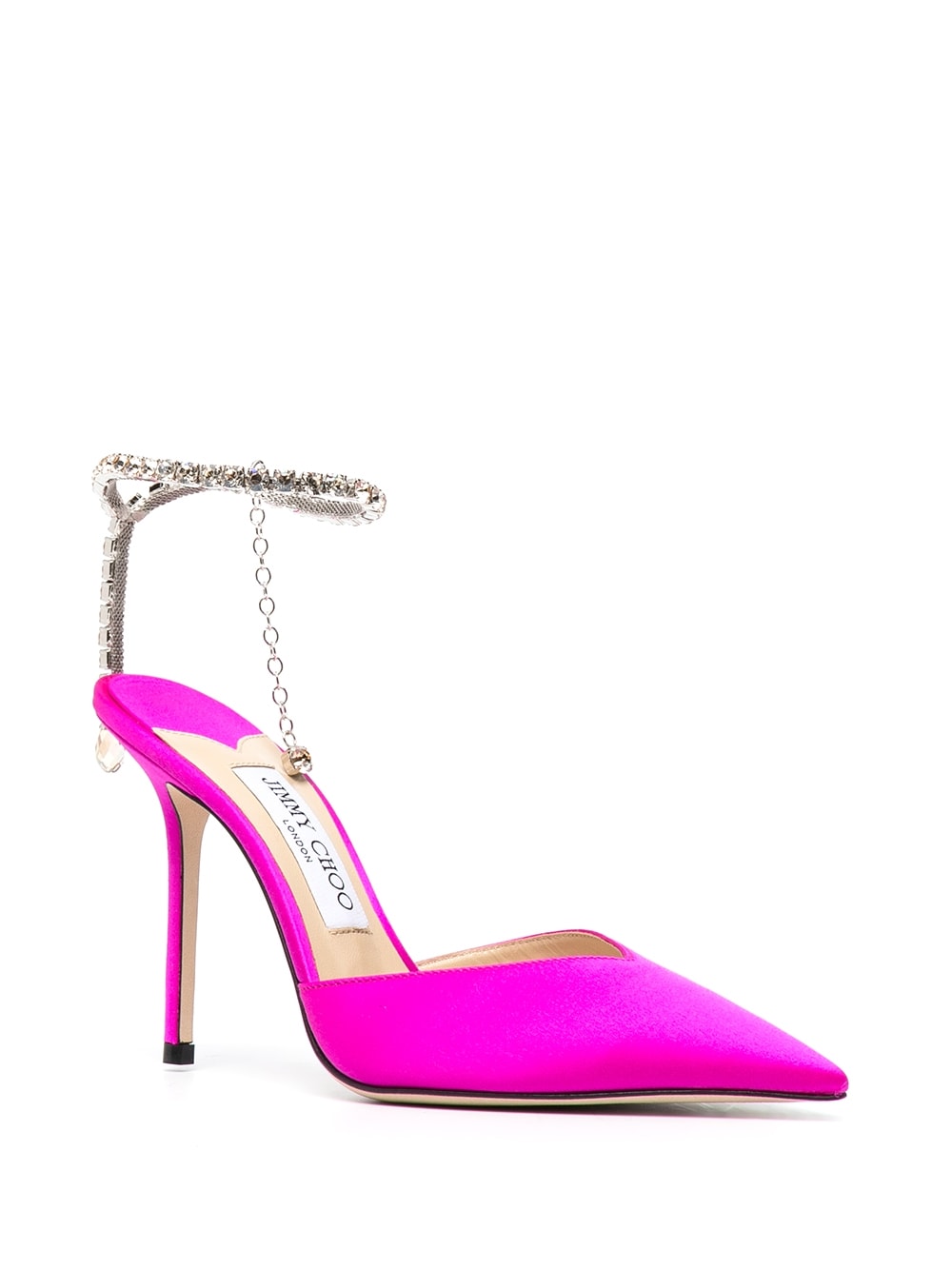 Fuchsia Pink Satin Pumps - Crystal Embellished Pointed Toe High Heel Shoes for Women