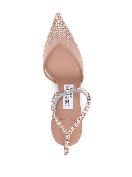 JIMMY CHOO Powder Blush Pink Crystal Embellished Leather Pumps for Women