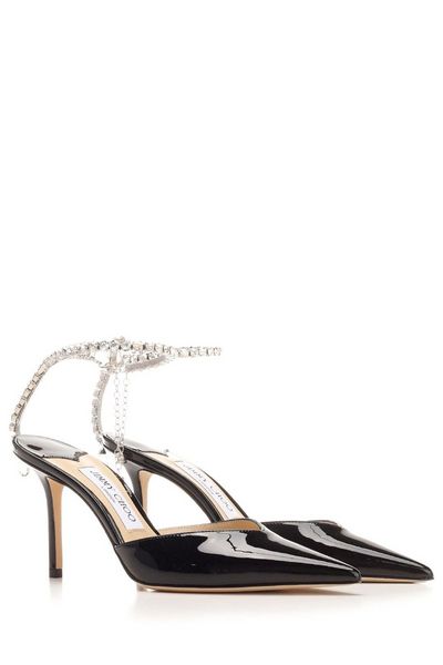 SAEDA 85 Patent Pumps with Crystal Accents and Stiletto Heel for Women