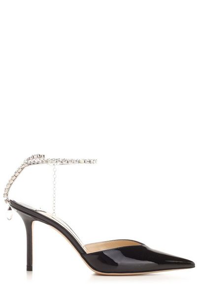 JIMMY CHOO Elegant Patent Pumps with Crystal Ankle Strap