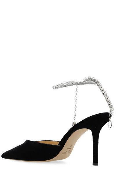 JIMMY CHOO Elegant Black Crystal-Ankle Pumps for Women SS24