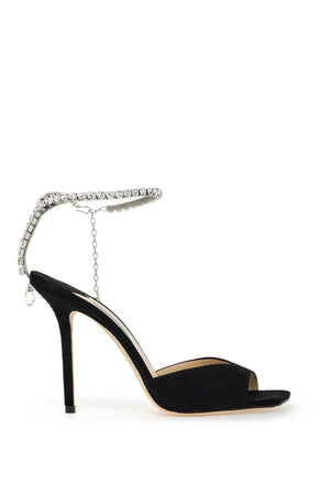 JIMMY CHOO Elegant Suede 100 Leather Sandals with Crystal Charm