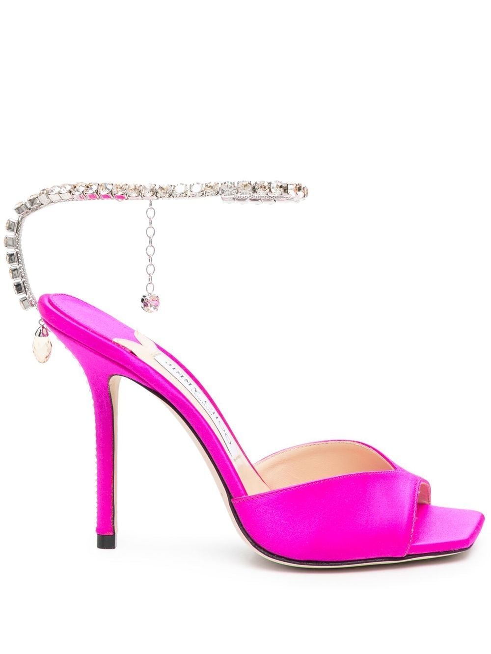 Fuchsia Pink Crystal Embellished Satin Heel Sandals