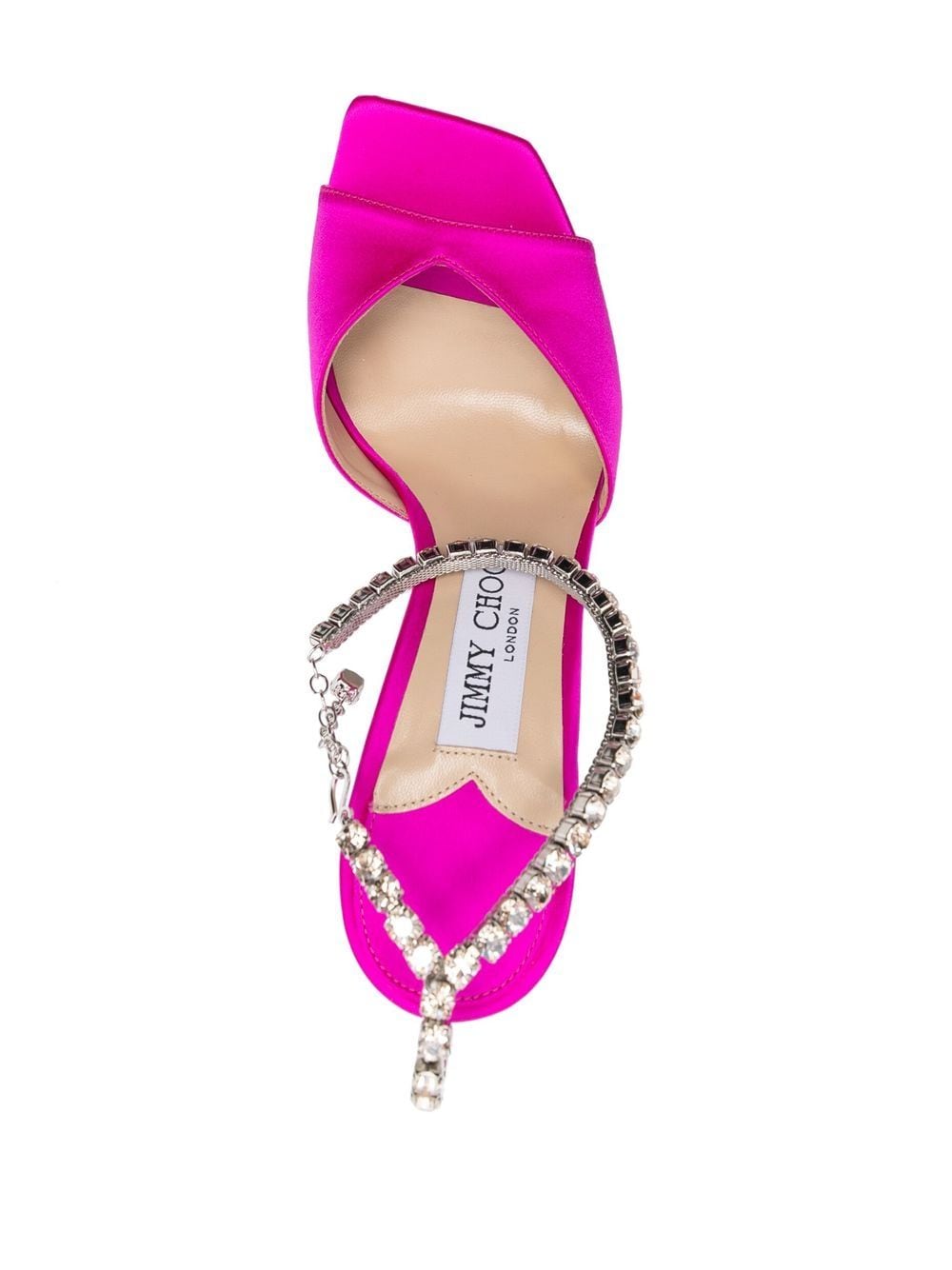 JIMMY CHOO Fuchsia Pink Crystal Embellished Satin Sandals for Women
