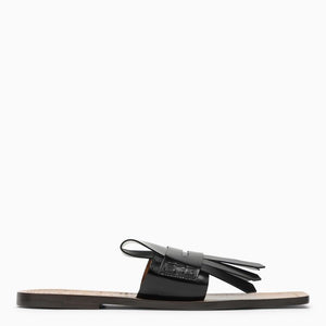 MARNI Black Leather Bambi Sandal - Square Open Toe, Maxi Folded Fringe, Leather Sole