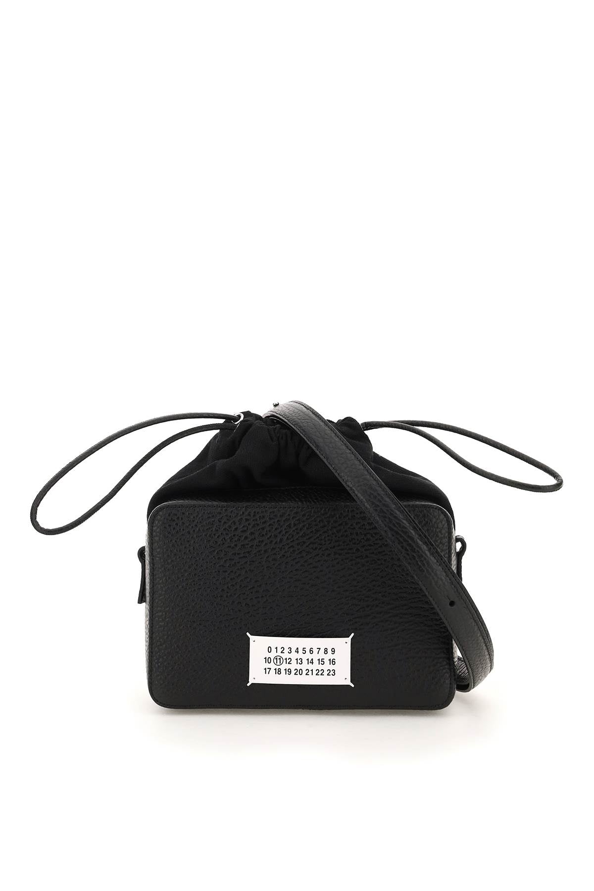 MAISON MARGIELA Mini Camera Crossbody Bag in Black Grained Leather with Canvas Detail, Fall/Winter '23 Collection