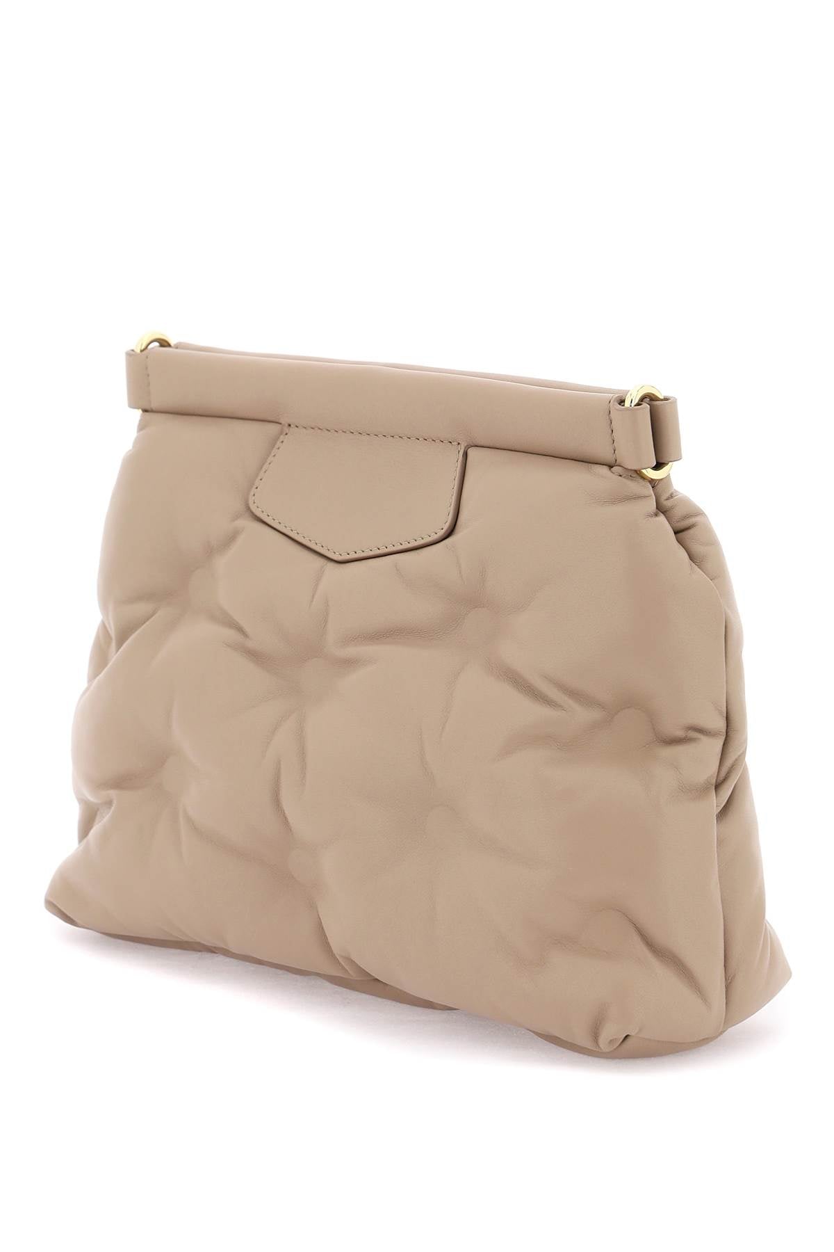 Quilted Padded Soft Leather Crossbody Handbag in Beige